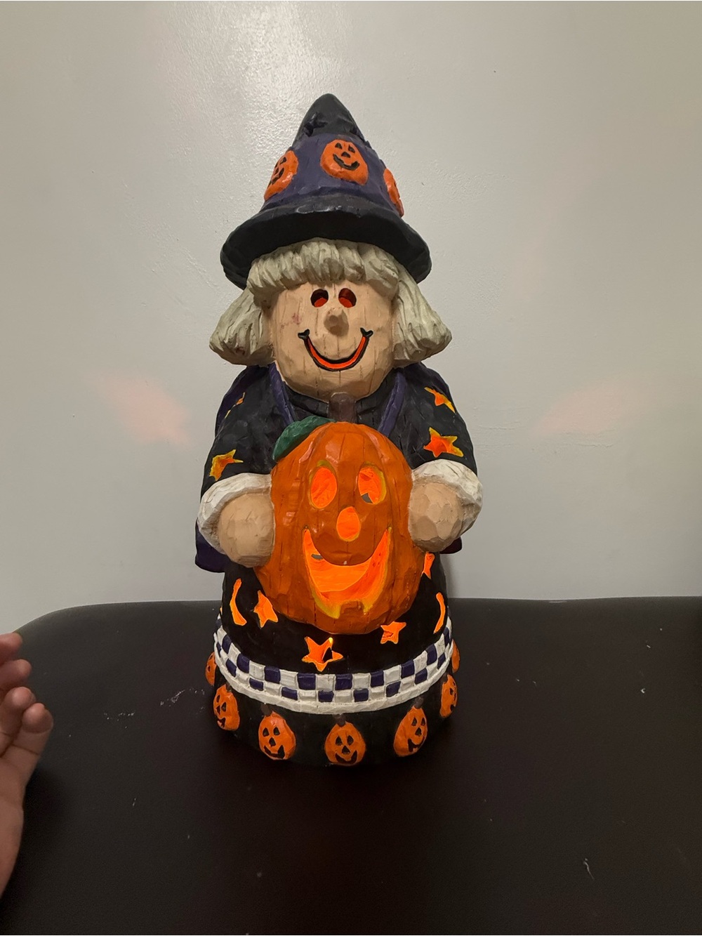 Handcrafted Halloween Witch Figurine with Pumpkin - Orange & Black